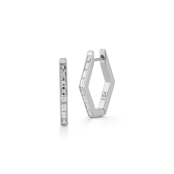 Quentin 18K Baguette Diamond Hexagon Hoop Earrings - 2